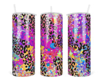 Rainbow Color Glitter and Leopard 20 oz insulated tumbler with lid and straw - Sew Lucky Embroidery