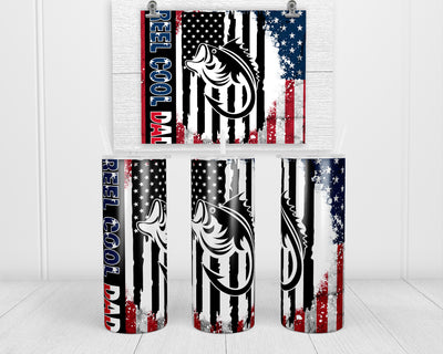 Real Cool Dad Fish and Flag 20 oz insulated tumbler with lid and straw