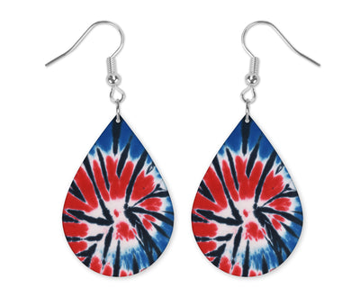 Red White and Blue Tie Dye Earrings