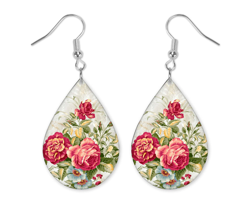 Rose Garden Teardrop Earrings - Sew Lucky Embroidery