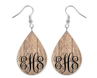 Rose Gold Wood Monogrammed Teardrop Earrings