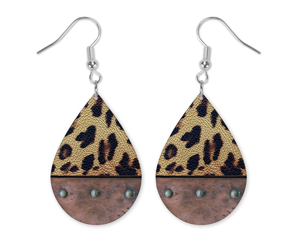 Rustic Leopard Teardrop Earrings - Sew Lucky Embroidery