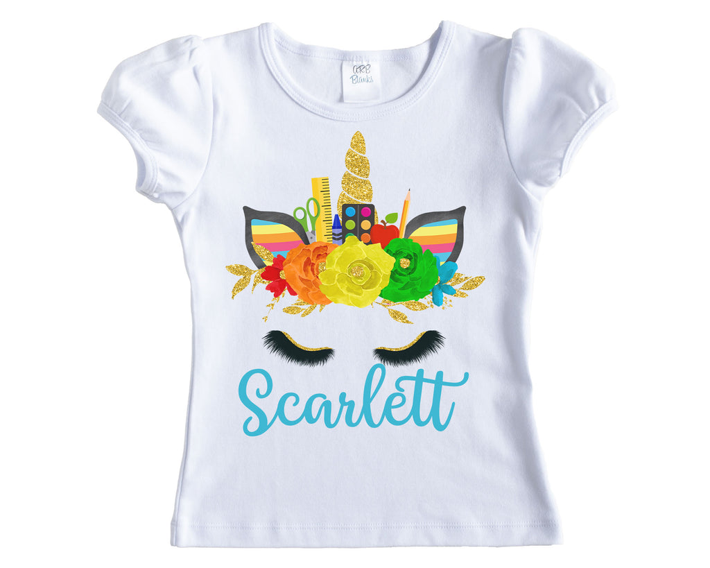 Unicorn with School Supplies Back to School Personalized Shirt - Sew Lucky Embroidery