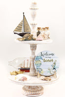 Seahorse Welcome to the Beach Tier Tray Sign and Stand - Sew Lucky Embroidery