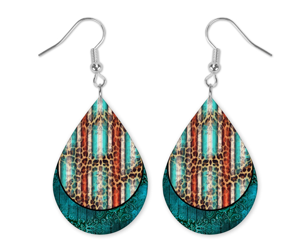 Serape Leopard Teardrop Earrings - Sew Lucky Embroidery