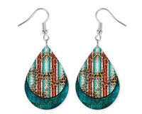 Serape Leopard Teardrop Earrings - Sew Lucky Embroidery