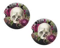 Skull with Flowers Sandstone Car Coasters - Sew Lucky Embroidery