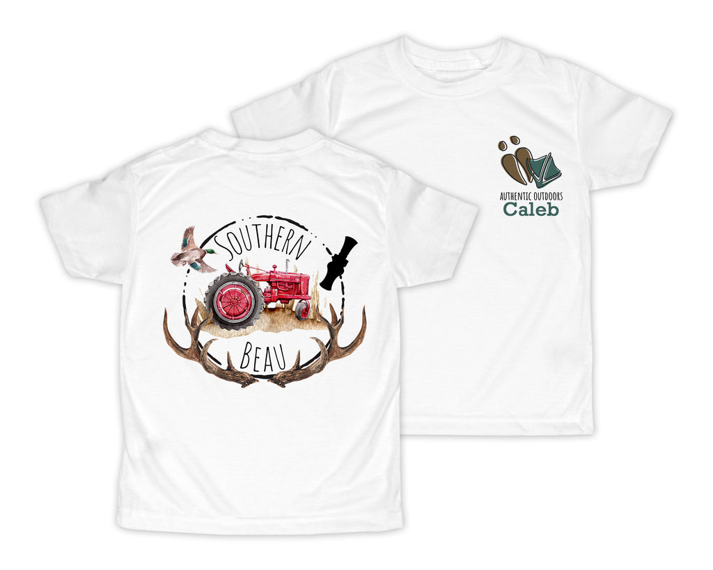 Southern Beau Red Tractor Personalized Short or Long Sleeves Shirt - Sew Lucky Embroidery