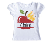 Split Apple with Pencils Back to School Personalized Shirt - Sew Lucky Embroidery