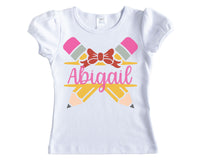 Split Pencils with Bow Back to School Personalized Shirt - Sew Lucky Embroidery