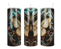 Stained Glass Butterfly 20 oz insulated tumbler with lid and straw - Sew Lucky Embroidery