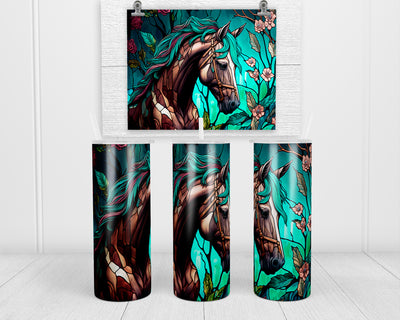 Stained Glass Floral Horse 20 oz insulated tumbler with lid and straw
