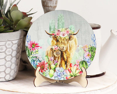 Succulents and Cows Tier Tray Sign and Stand
