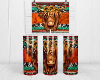Sunflower Highland Cow 20 oz insulated tumbler with lid and straw