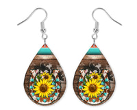 Sunflower Horseshoe Teardrop Earrings - Sew Lucky Embroidery