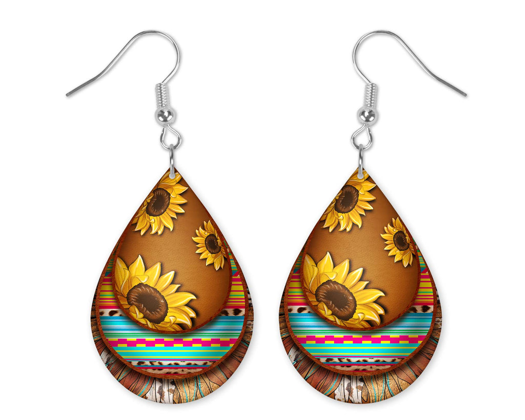 Sunflowers and Stripes Earrings - Sew Lucky Embroidery