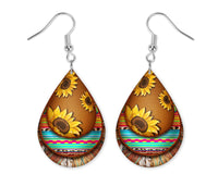 Sunflowers and Stripes Earrings - Sew Lucky Embroidery