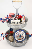 Sweet Land of Liberty Gnomes Tier Tray Sign and Stand - Sew Lucky Embroidery