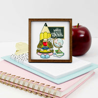 Teacher Gnome Tier Tray Sign - Sew Lucky Embroidery