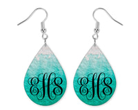 Teal Ombre Monogrammed Teardrop Earrings