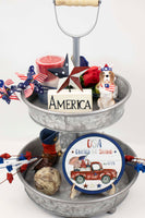 USA United We Stand Gnomes Tier Tray Sign and Stand - Sew Lucky Embroidery