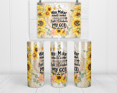 Way Maker Sunflower 20 oz insulated tumbler with lid and straw