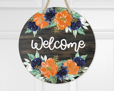 Welcome Orange Floral Door Hanger