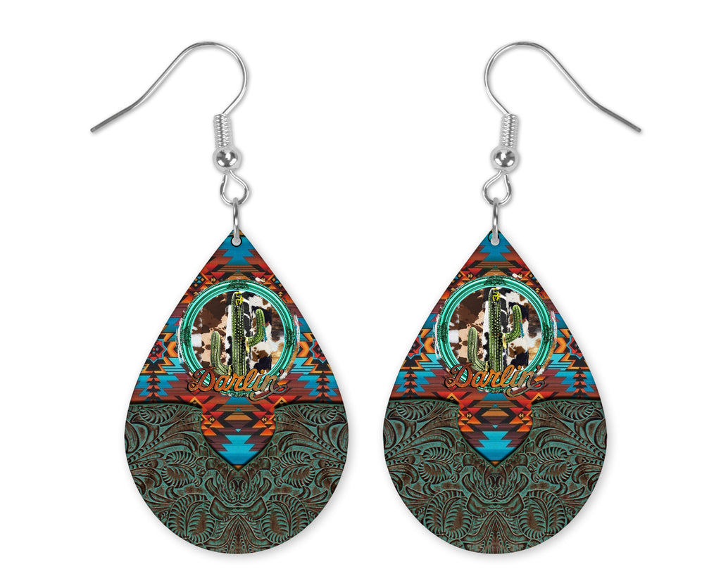 Western Darlin' Teardrop Earrings - Sew Lucky Embroidery