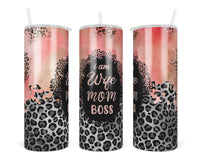 Wife Mom Boss 20 oz insulated tumbler with lid and straw - Sew Lucky Embroidery