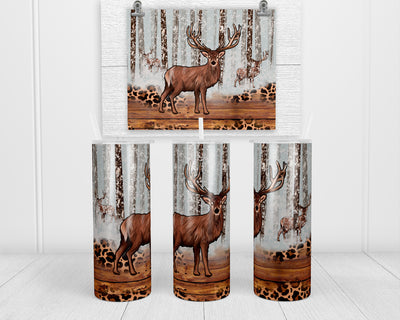 Winter Deer Leopard 20 oz insulated tumbler with lid and straw