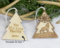 Wooden Wolf Personalized  Christmas Ornament - Sew Lucky Embroidery