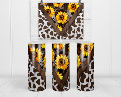 Wood Sunflower Cow print  20 oz insulated tumbler with lid and straw