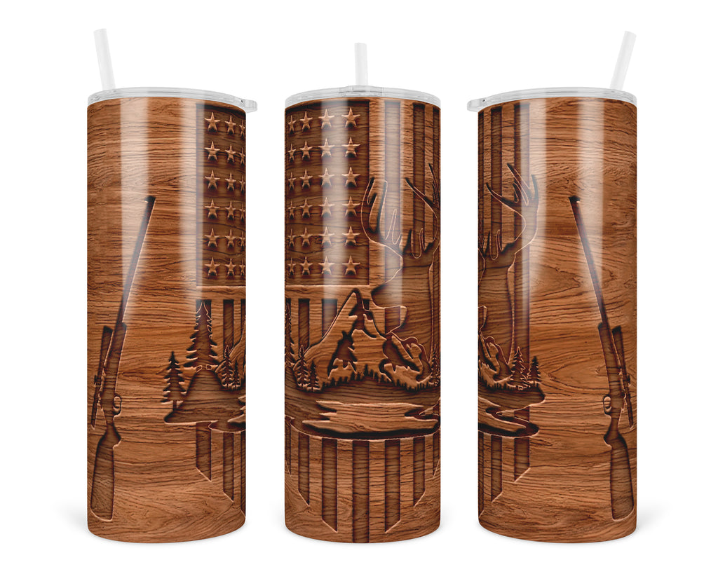 Wooden Hunt 20 oz insulated tumbler with lid and straw