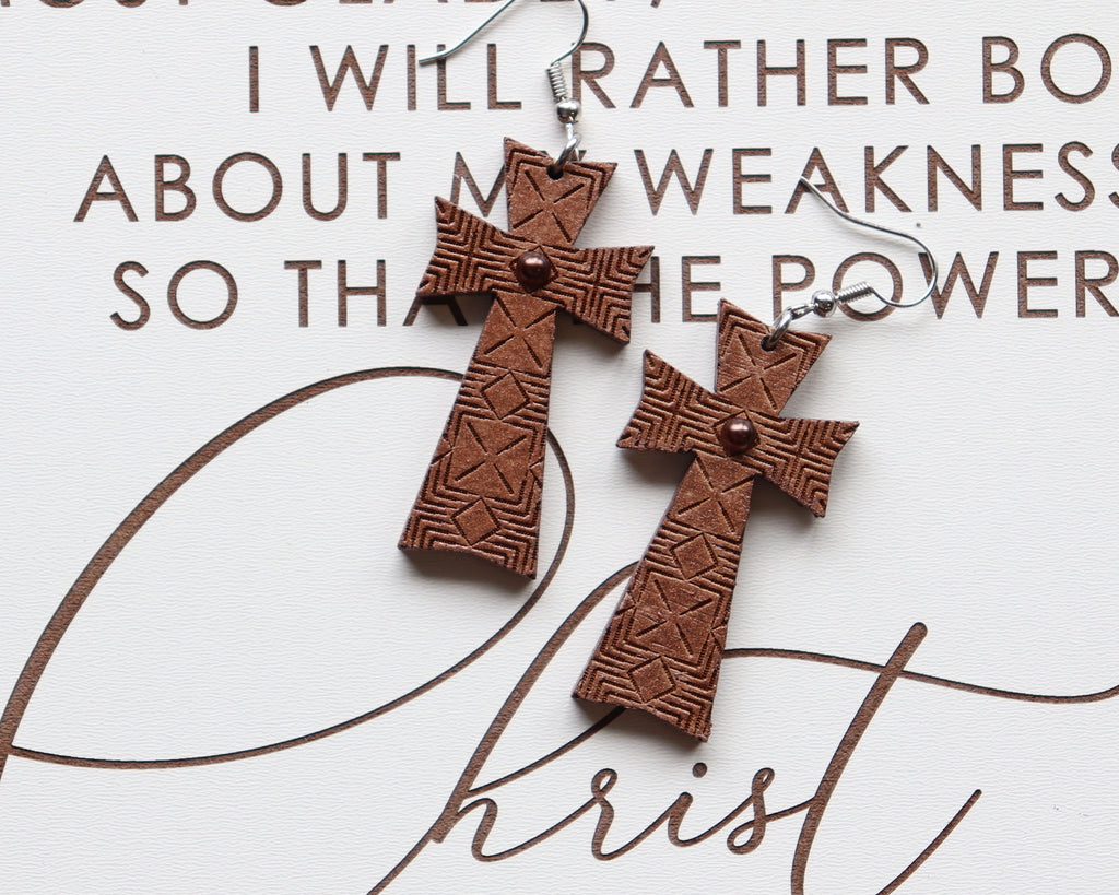 Wooden Cross Earrings - Sew Lucky Embroidery