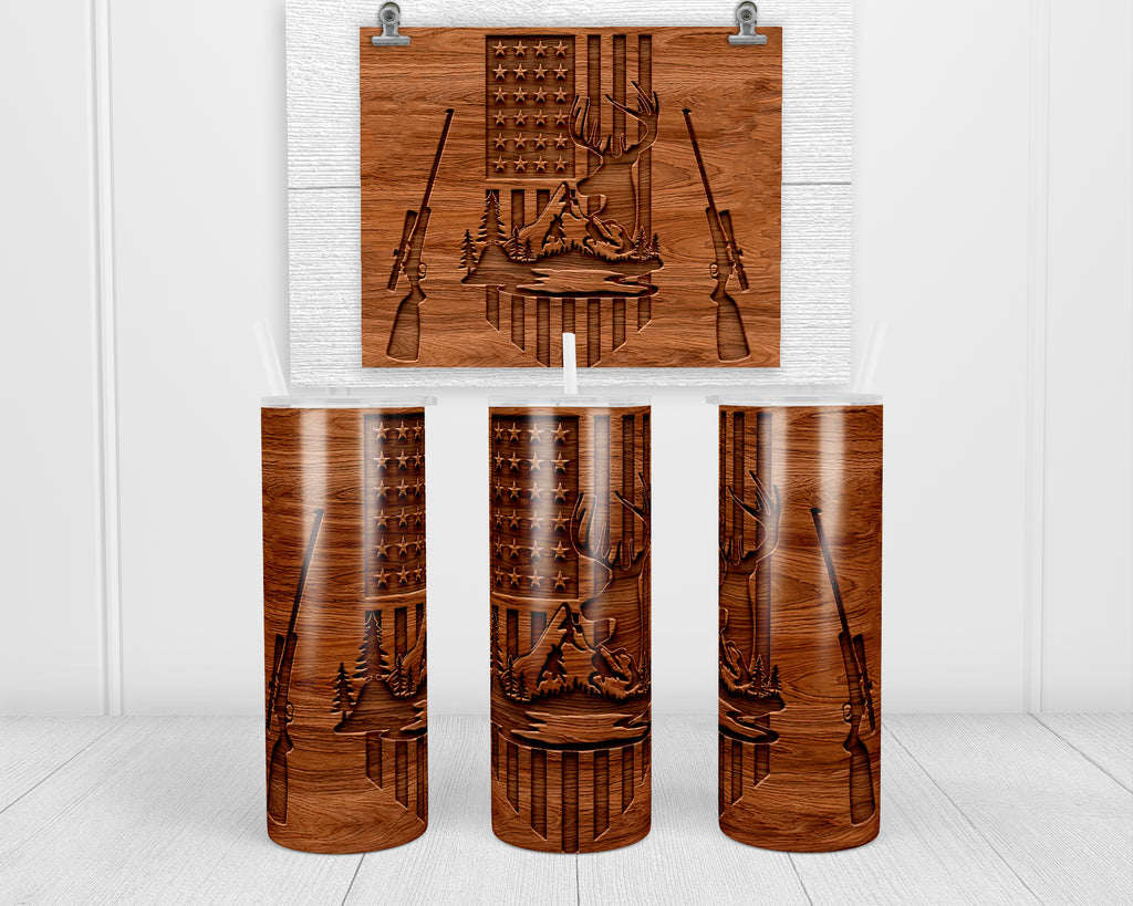 Wooden Hunt 20 oz insulated tumbler with lid and straw - Sew Lucky Embroidery