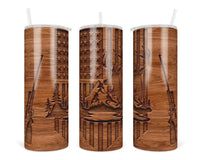 Wooden Hunt 20 oz insulated tumbler with lid and straw - Sew Lucky Embroidery