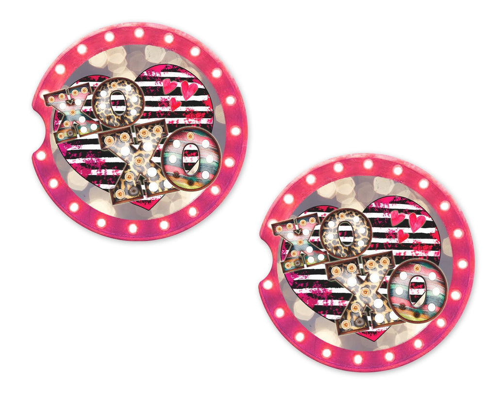 XOXO Heart Marquee Sandstone Car Coasters - Sew Lucky Embroidery