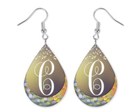 Yellow Bokeh Monogrammed Teardrop Earrings