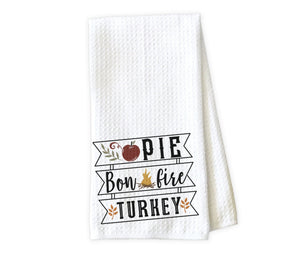 Apple Pie Bonfire & Turkey Kitchen Towel - Waffle Weave Towel - Microfiber Towel - Kitchen Decor - House Warming Gift - Sew Lucky Embroidery