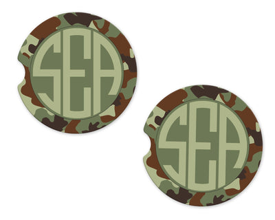 Army Camo Personalized Sandstone Car Coasters (Set of Two)