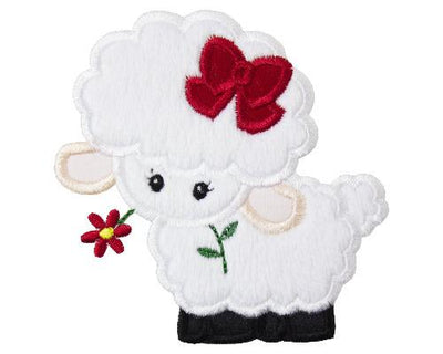 Baby Girl Easter Lamb with Red Bow Sew or Iron on Embroidered Patch