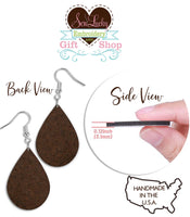 Wood Cowhide Cross Teardrop Earrings - Sew Lucky Embroidery