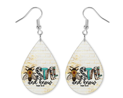 Bee Still and Know Handmade Wood Earrings