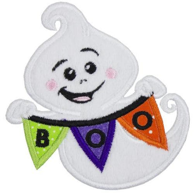 Boy Ghost with Boo Banner Sew or Iron on Embroidered Patch