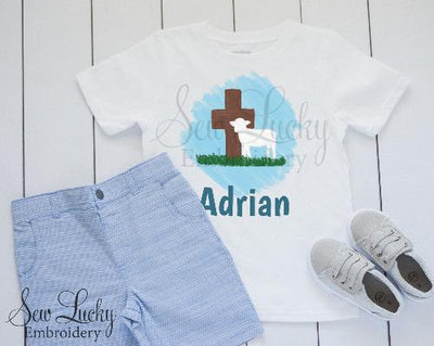 Boys Easter Lamb and Cross Personalized Shirt
