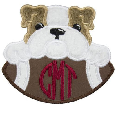 Bulldog Boy Monogram Football Sew or Iron on Embroidered Patch