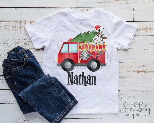 Christmas Firetruck Personalized Printed Shirt