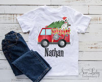Christmas Firetruck Personalized Printed Shirt