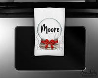 Christmas Globe with Red Ribbon Personalized Kitchen Towel