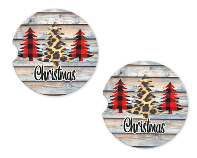 Christmas Trees Sandstone Car Coasters (Set of Two)